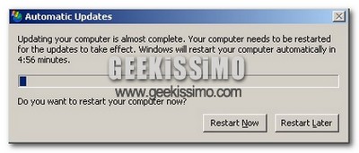 Come eliminare la richiesta di riavvio post-aggiornamento di Windows XP