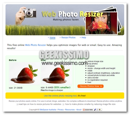 Web Resizer: ridimensionare ed ottimizzare le immagini online