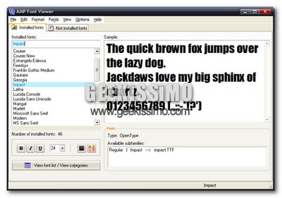 AMP Font Viewer, anteprima completa di qualsiasi font