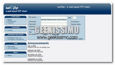 Net2Ftp, un ottimo client FTP on-line
