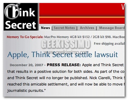 Apple fa chiudere ThinkSecret. Un brutto segnale