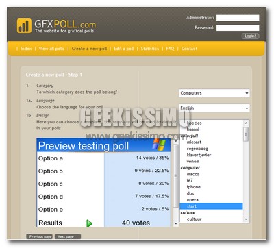 GFXPoll, creare sondaggi per siti e blog gratis