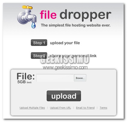 Caricare Online File fino a 5 Gb senza alcuna registrazione con Filedropper