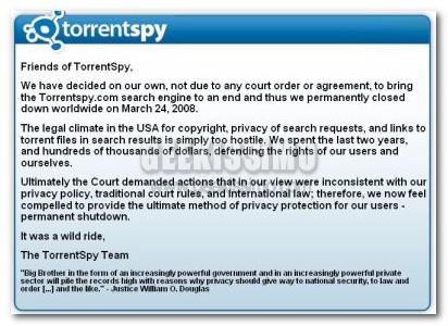 TorrentSpy chiude i battenti