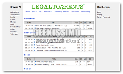 LegalTorrents: servizio di ricerca torrent con licenza Creative Common
