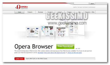 Disponibile per il download Opera Web Browser 9.27