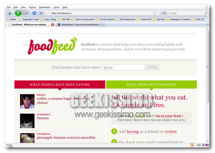 FoodFeed: innovativo servizio Web 2.0 per comunicare ciò che abbiamo mangiato