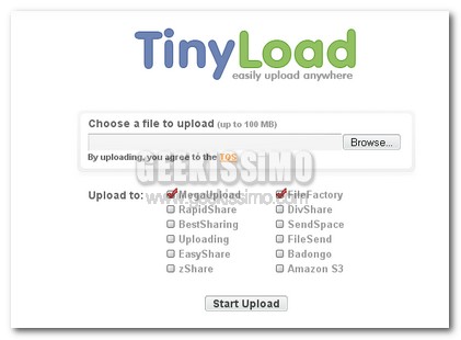 TinyLoad.com MultiUpload fino a 100 Mb su 12 siti diversi