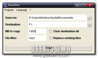 Mix2Stix, copiare automaticamente i file in base ad estensione e dimensioni