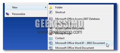 Come inserire i file di Microsoft Office 97-2003 nel menu per la creazione di nuovi elementi