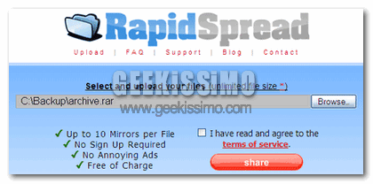 RapidSpread: carichiamo un file su 10 diversi FileHosting gratuiti in una volta sola