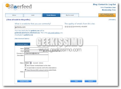 SilverFeed: il primo filtro per indirizzi email.