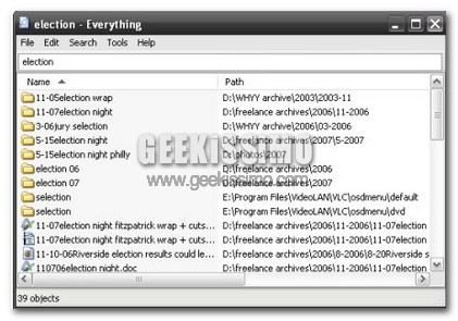 Everything: software per velocizzare la ricerca di tutti i file in Windows XP