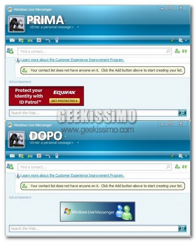 Live Advert Removal, rimuovere le pubblicità in Windows Live Messenger 9