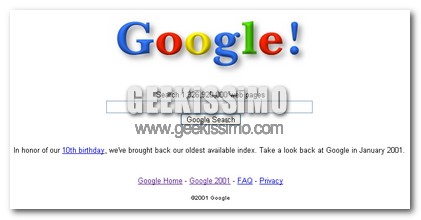 Google Search 2001, un tuffo indietro nel tempo