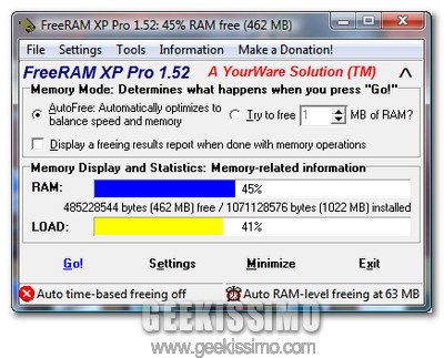 FreeRAM XP Pro: liberiamo la RAM per migliorare le prestazioni del sistema